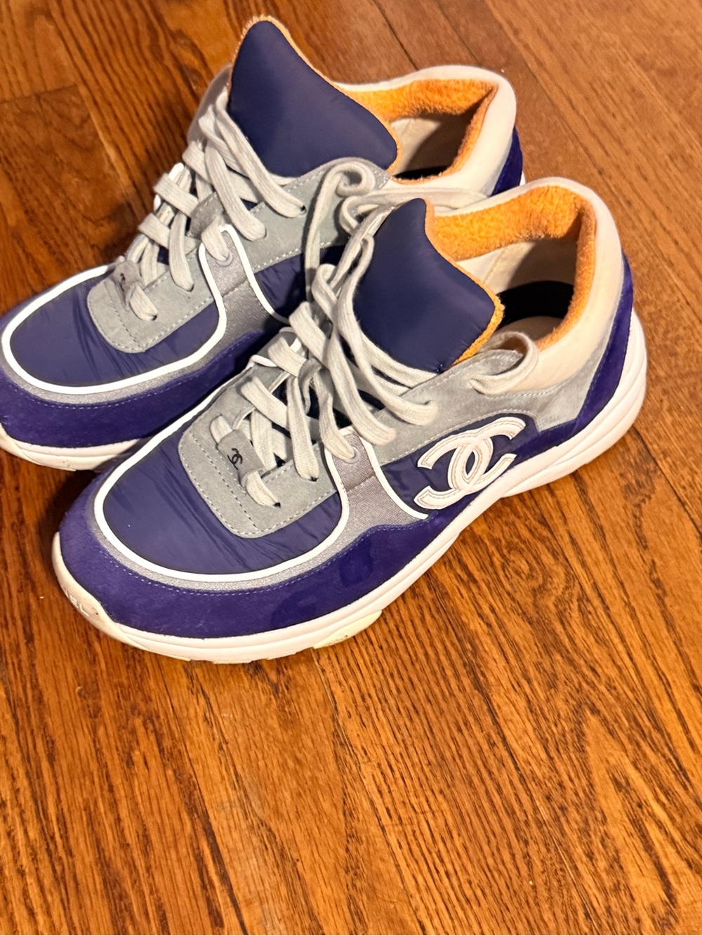 CHANEL Navy Purple & Gray Lace-Up Women's Sneakers